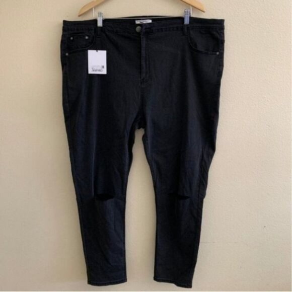 Glamorous curve women's jeans sz 22 high waisted skinny frayed knee ripped black - Picture 3 of 8